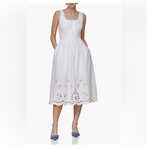 Avec Les Filles White Eyelet/Embroidered Midi Dress